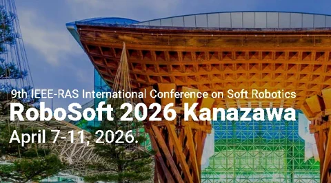 Oficiální banner RoboSoft 2026 s ikonickou branou Tsuzumi-mon na nádraží v Kanazawě.