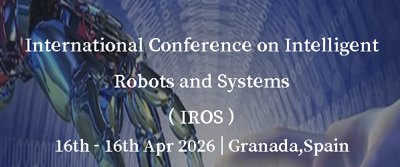 Une image stylisée d'une main robotique et d'une main humaine, avec les détails de la conférence IROS 2026 pour Grenade, Espagne.