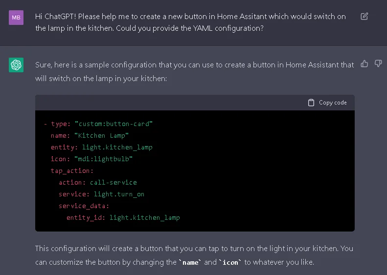 ChatGPT home Assistant
