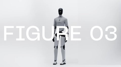 Figure 03 humanoid robot standing against a white background with its name in large text