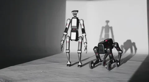 Diagrama mostrando os componentes modulares e as configurações do robô LimX Dynamics Tron2.