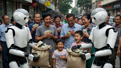 A split image showing a Boston Dynamics robot on the left and a Tesla Optimus robot on the right.