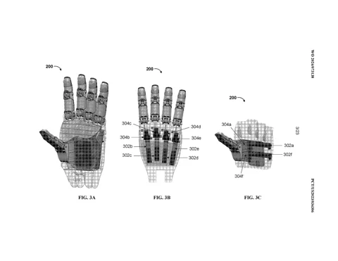Diagram uit Tesla's patent dat de interne kabel- en actuatorlay-out van de Optimus-hand toont.