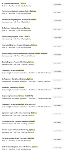 Tesla Optimus: 110 vacatures voor robotteam