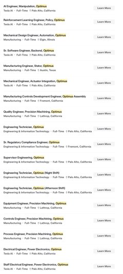 Tesla Optimus : 110 postes à pourvoir !