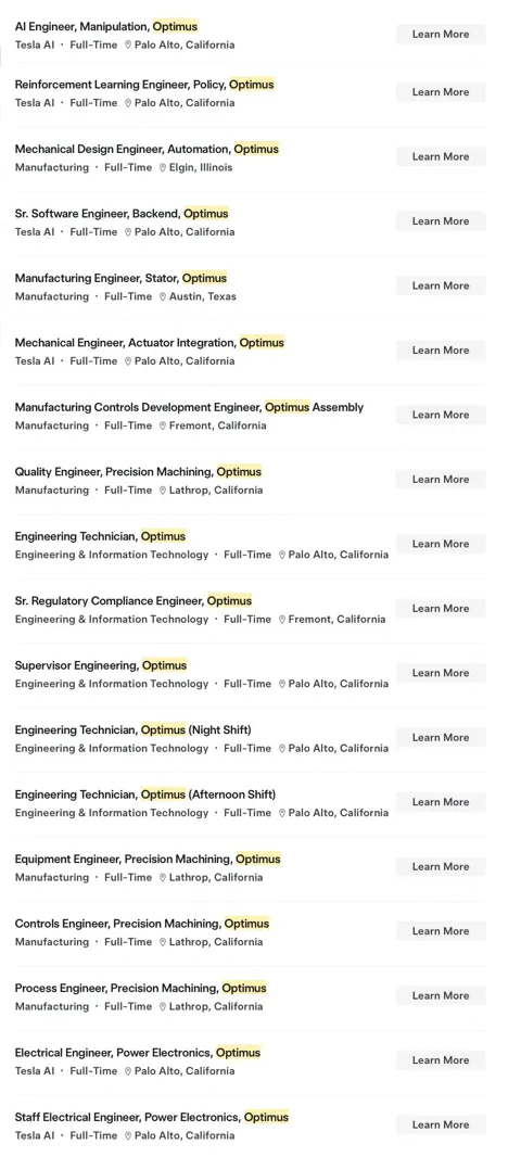 Tesla abre 110 vagas para acelerar produção do Optimus