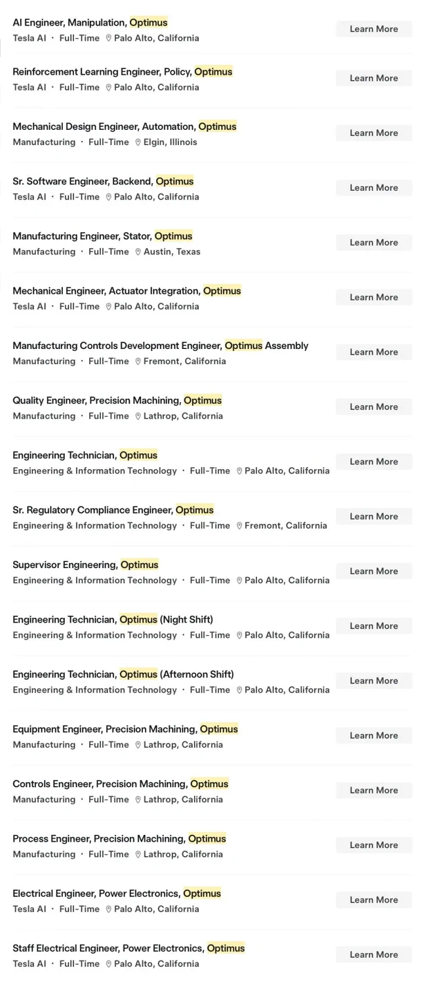 Tesla Optimus Hiring Spree Hits 110 Jobs